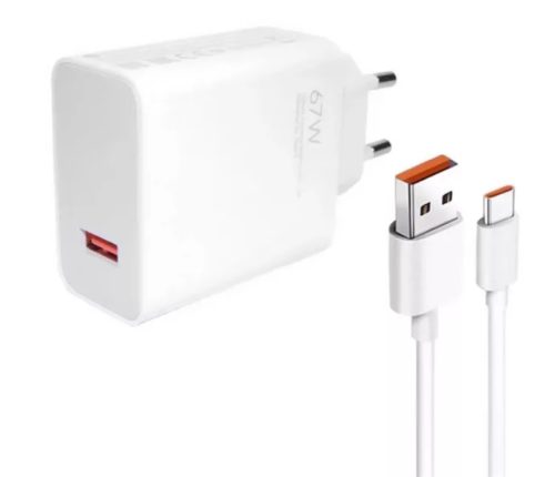 Xiaomi MDY-12-EH USB 67W utazó töltő fehér + USB-C 6A adatkábel fehér