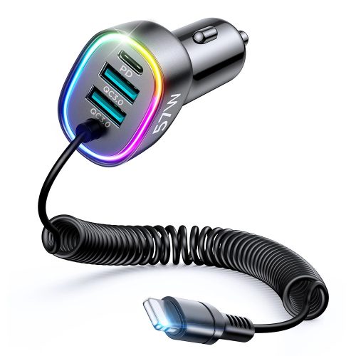 Joyroom 4 in 1 Fast Car Charger PD, QC3.0, AFC, FCP with 1.6m 57W Lightning Cable Black (JR-CL20)