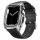 Kingxbar CYF148 2in1 Rugged Case for Apple Watch SE, 6, 5, 4 (44 mm) Stainless Steel with Strap Silver