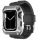 Kingxbar CYF134 2in1 Rugged Case for Apple Watch SE, 6, 5, 4 (44 mm) Stainless Steel with Strap Silver