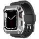 Kingxbar CYF134 2in1 Rugged Case for Apple Watch SE, 6, 5, 4 (44 mm) Stainless Steel with Strap Silver