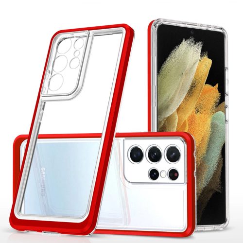 Clear 3in1 case for Samsung Galaxy S23 Ultra silicone cover with frame red