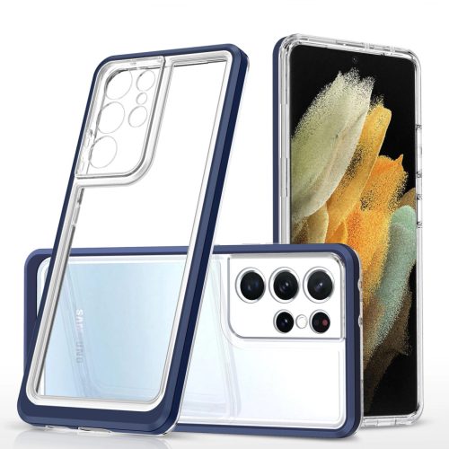 Clear 3in1 case for Samsung Galaxy S23 Ultra silicone cover with frame blue