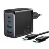 Joyroom charger GaN 67W 4 ports (2x USB, 2x USB C) black (TCG02) + cable USB C - USB C 100W 1.2m