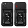 Hybrid Armor Camshield Case with Stand and Camera Cover for iPhone 15 Plus - Black