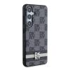 DKNY Leather Checkered Mono Pattern & Printed Stripes Case for Samsung Galaxy S24 - Black