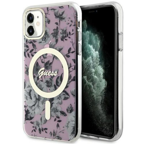 iPhone 11 Guess PC/TPU Flowers IML MagSafe kompatibilis tok rózsaszín (GUHMN61HCFWSP)