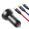 Baseus 2x USB 4.8A 24W car charger with LCD + 3in1 cable USB - USB Type C / micro USB / Lightning 1.2m black (TZCCBX-0G)