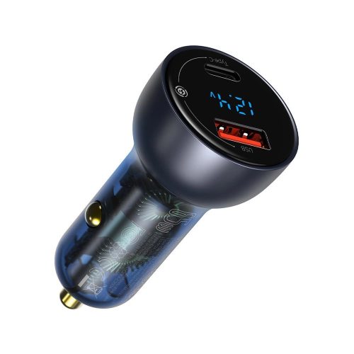 Baseus USB / USB Type C car charger 65 W 5 A SCP Quick Charge 4.0+ Power Delivery 3.0 LCD screen gray (CCKX-C0G)