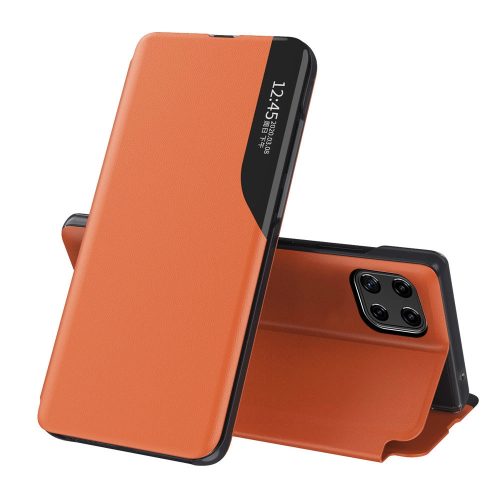 Eco Leather View Case elegant bookcase type case with kickstand for Samsung Galaxy A22 4G orange