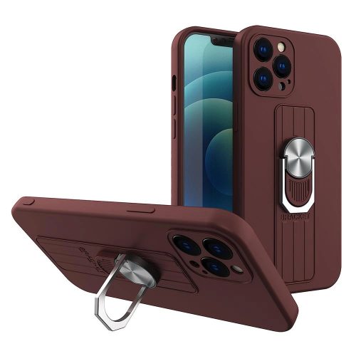 Ring Case silicone case with finger grip and stand for Samsung Galaxy A42 5G brown