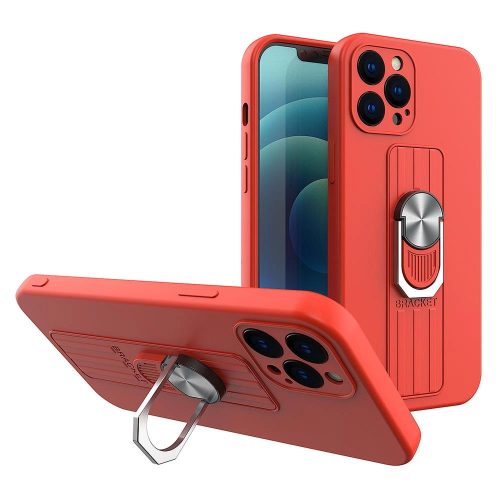 Ring Case silicone case with finger grip and stand for Samsung Galaxy S21 Ultra 5G red