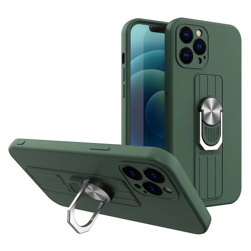 Ring Case silicone case with finger grip and stand for Samsung Galaxy A72 4G dark green