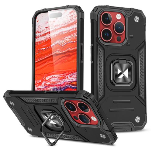 iPhone 15 Pro Max Wozinsky Ring Armor készülékhez - fekete Páncélozott tok ujjtartóval