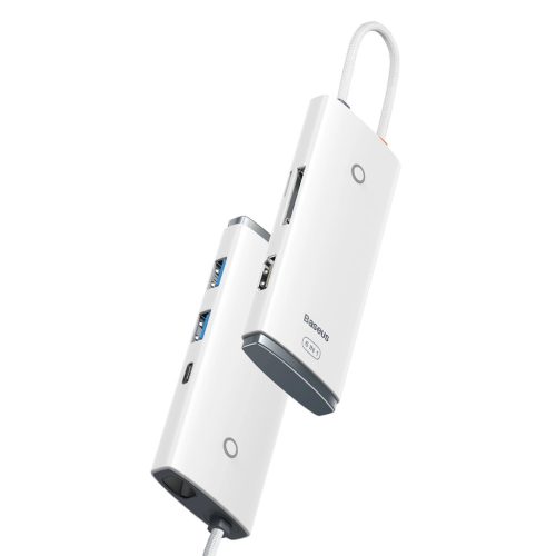 Baseus Lite Series multifunctional HUB USB Type C - 2 x USB 3.0 / USB Type C PD / HDMI 1,4 / SD / TF white (WKQX050102)