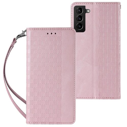 Magnet Strap Case Case for Samsung Galaxy S22 + (S22 Plus) Pouch Wallet + Mini Lanyard Pendant Pink