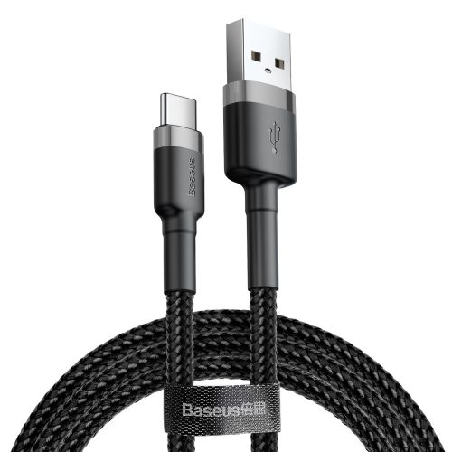 Baseus Cafule kábel tartós nylon kábel USB / USB-C QC3.0 3A 1M fekete-szürke (CATKLF-BG1)