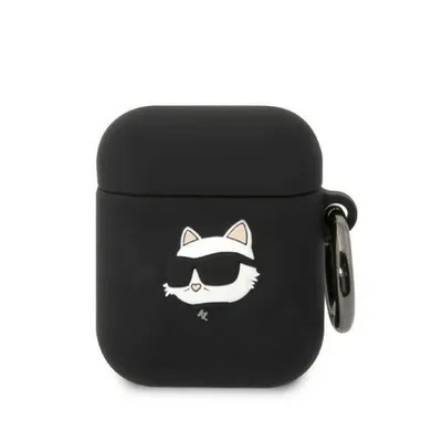 Karl Lagerfeld AirPods 1/2 Choupette 3D fekete szilikon tok