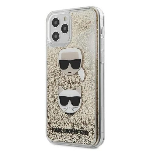 iPhone 12 / 12 PRO Eredeti KARL LAGERFELD keménydoboz KLHCP12MKCGLGO  készülékhez (Liquid Glitter 2 Heads / Gold)