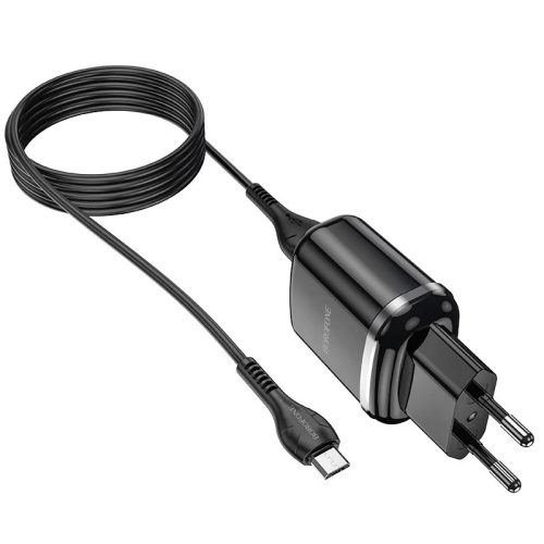 Borofone Aspiring DBN4 töltő adapter 2xUSB 2.4A + USB - USB Type C töltő kábel fekete