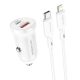 Borofone Autós töltő BZ18A - USB + TYPE C - PD 20W QC 3.0 18W TYPE C TO LIGHTNING Fehér