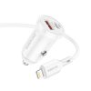 Borofone Autós töltő BZ18A - USB + TYPE C - PD 20W QC 3.0 18W TYPE C TO LIGHTNING Fehér